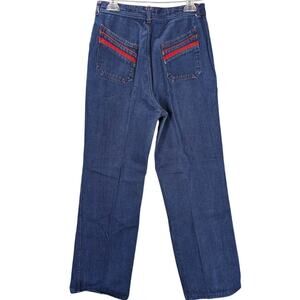 Vtg castle sq Jeans Womens 15/16 Blue Denim Red Contrast Stitching Retro 1970s